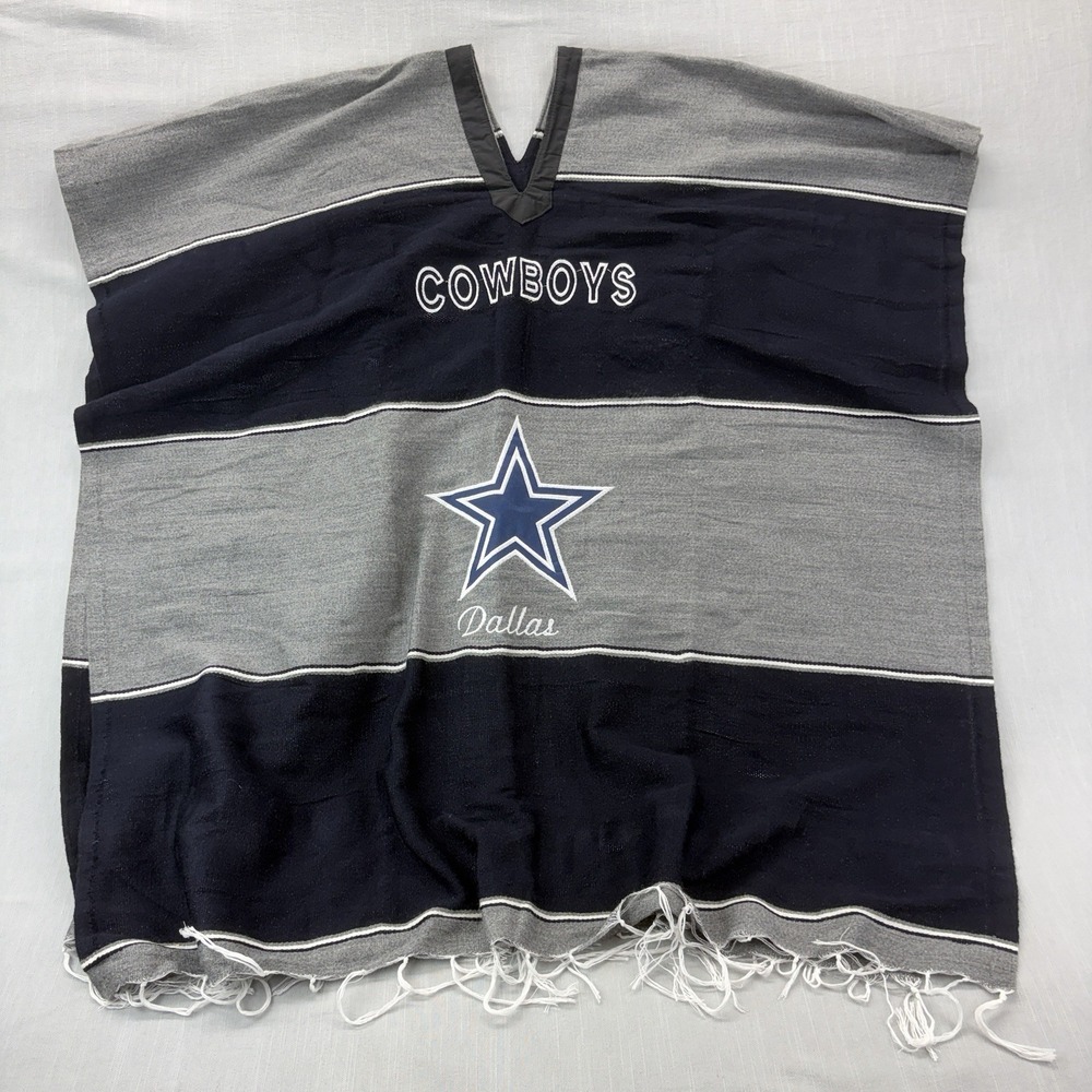Dallas Cowboys Poncho Ruana Wrap Navy Gray Fringe NFL Football One Size